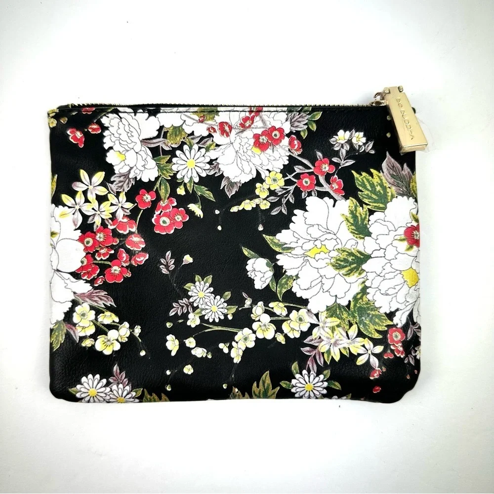 Big Buddha Clutch Black‎ Faux Leather Floral Makeup Cosmetic Bag Pouch Brand New